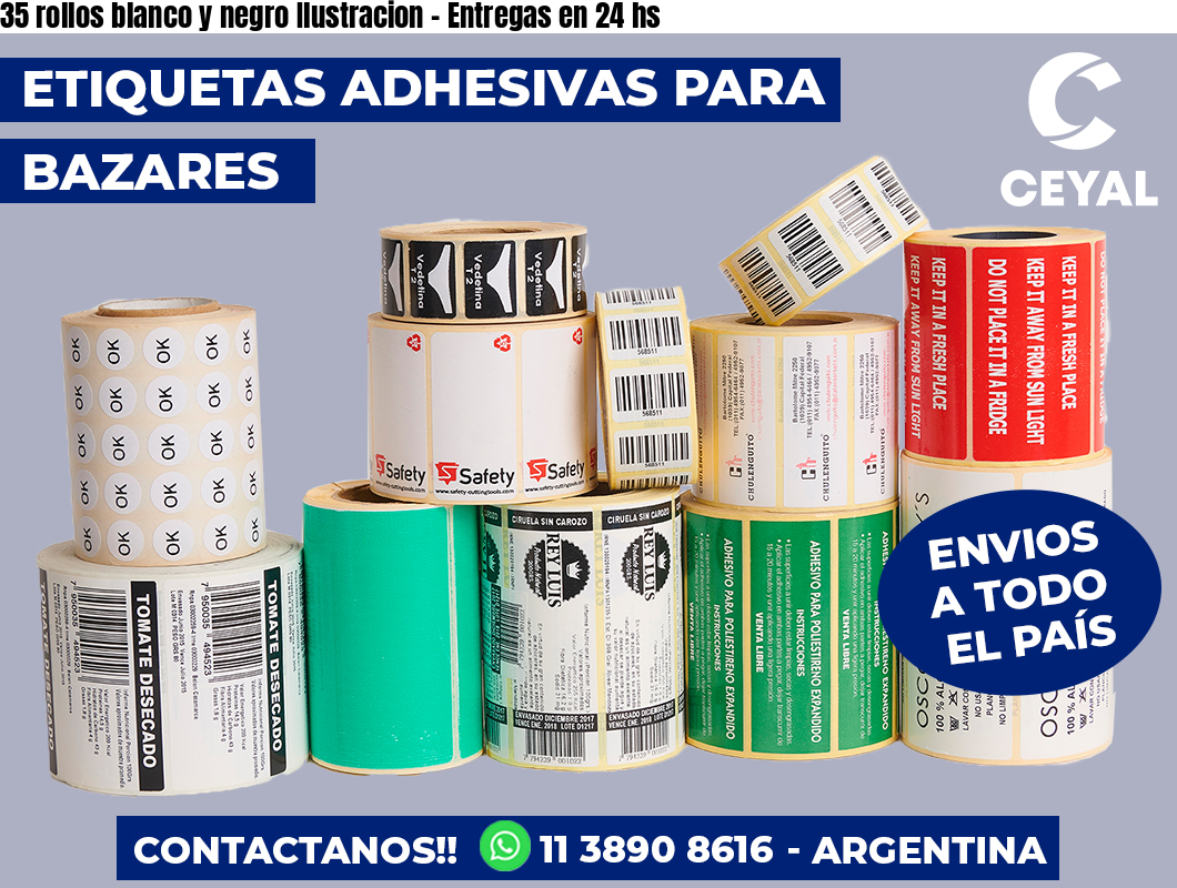 35 rollos blanco y negro Ilustracion - Entregas en 24 hs