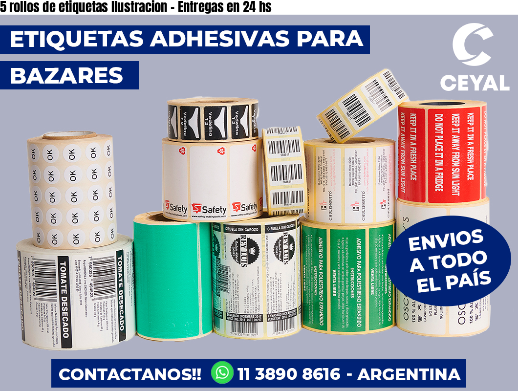 5 rollos de etiquetas Ilustracion - Entregas en 24 hs