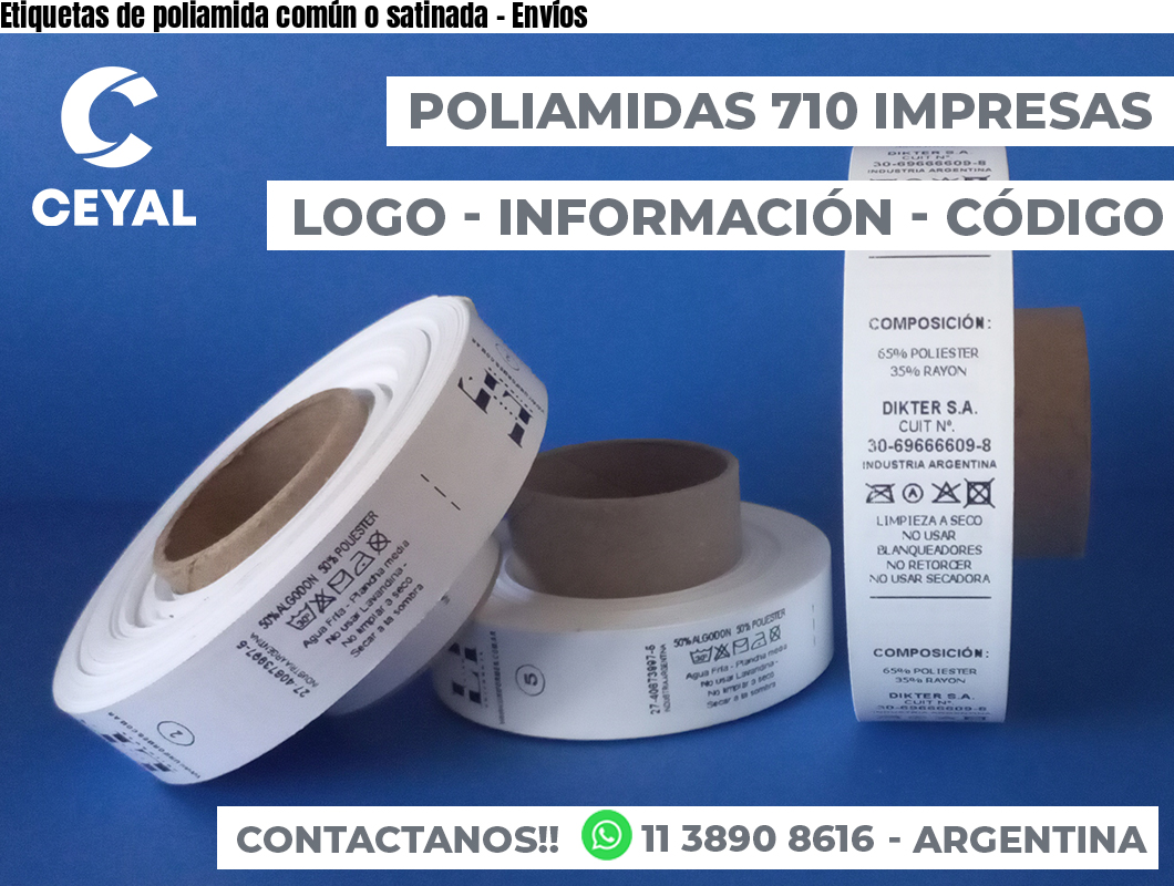 Etiquetas de poliamida común o satinada - Envíos