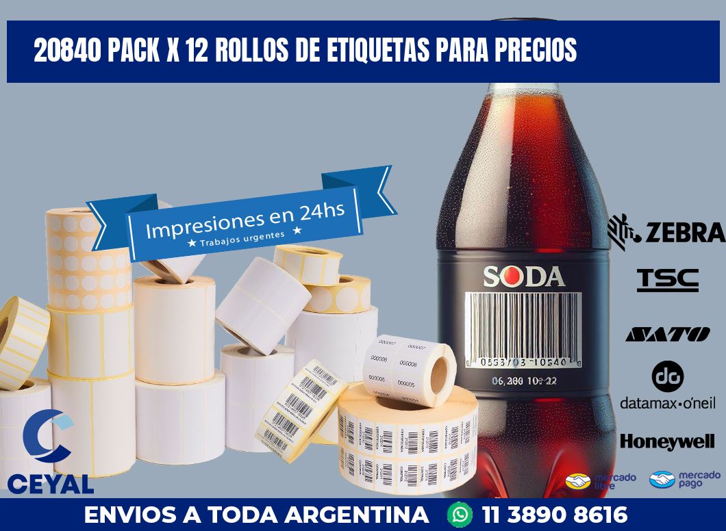 20840 PACK X 12 ROLLOS DE ETIQUETAS PARA PRECIOS