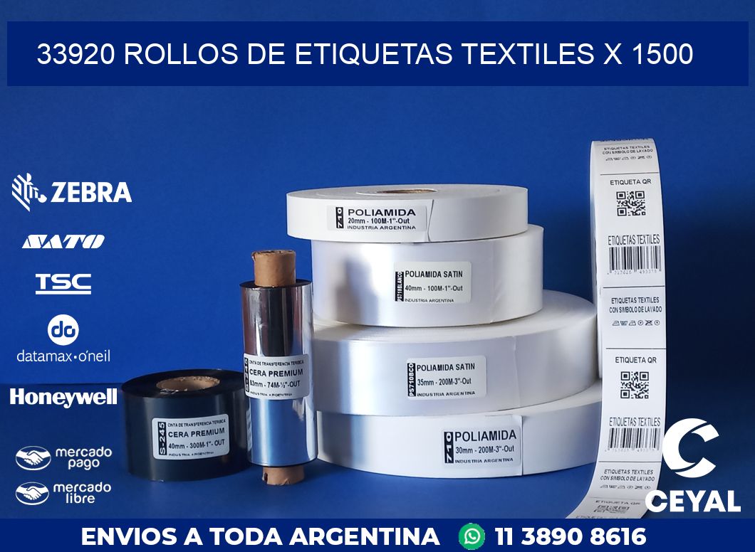 33920 ROLLOS DE ETIQUETAS TEXTILES X 1500