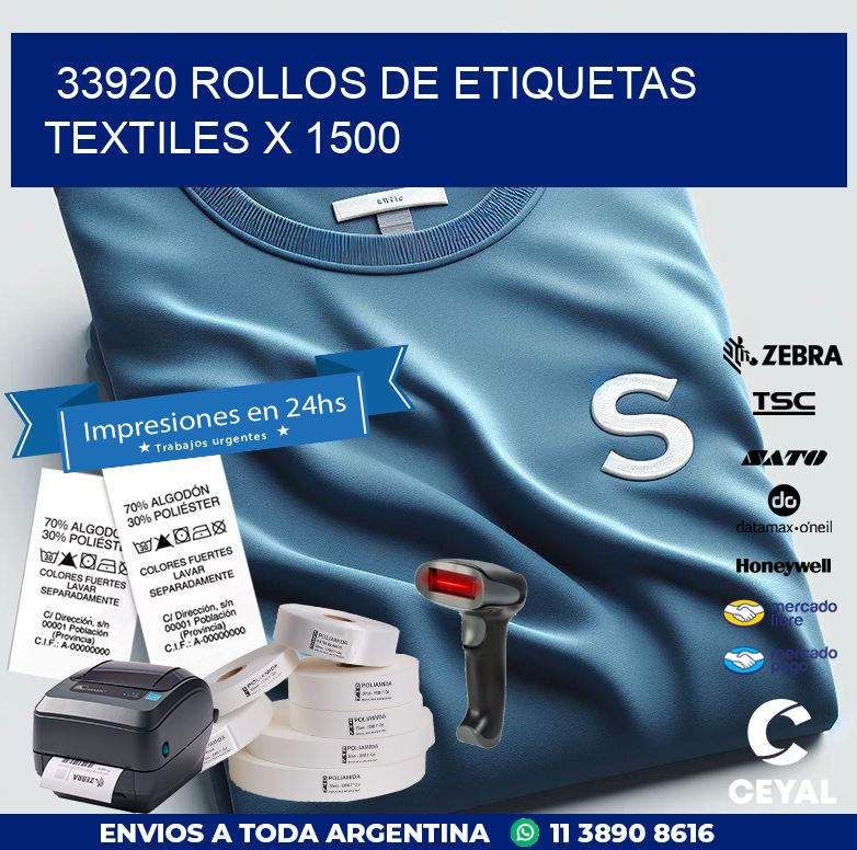 33920 ROLLOS DE ETIQUETAS TEXTILES X 1500