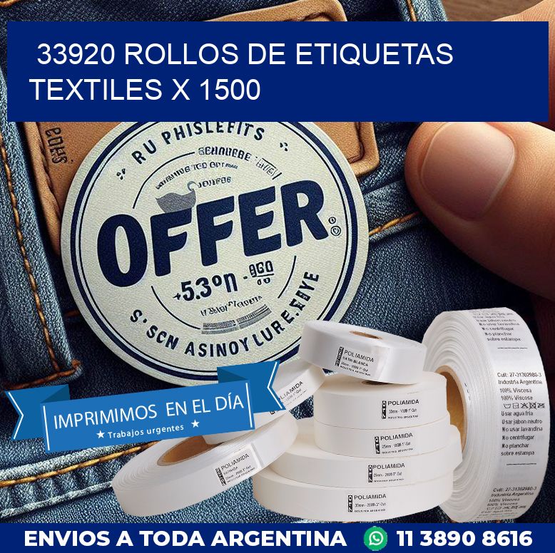 33920 ROLLOS DE ETIQUETAS TEXTILES X 1500