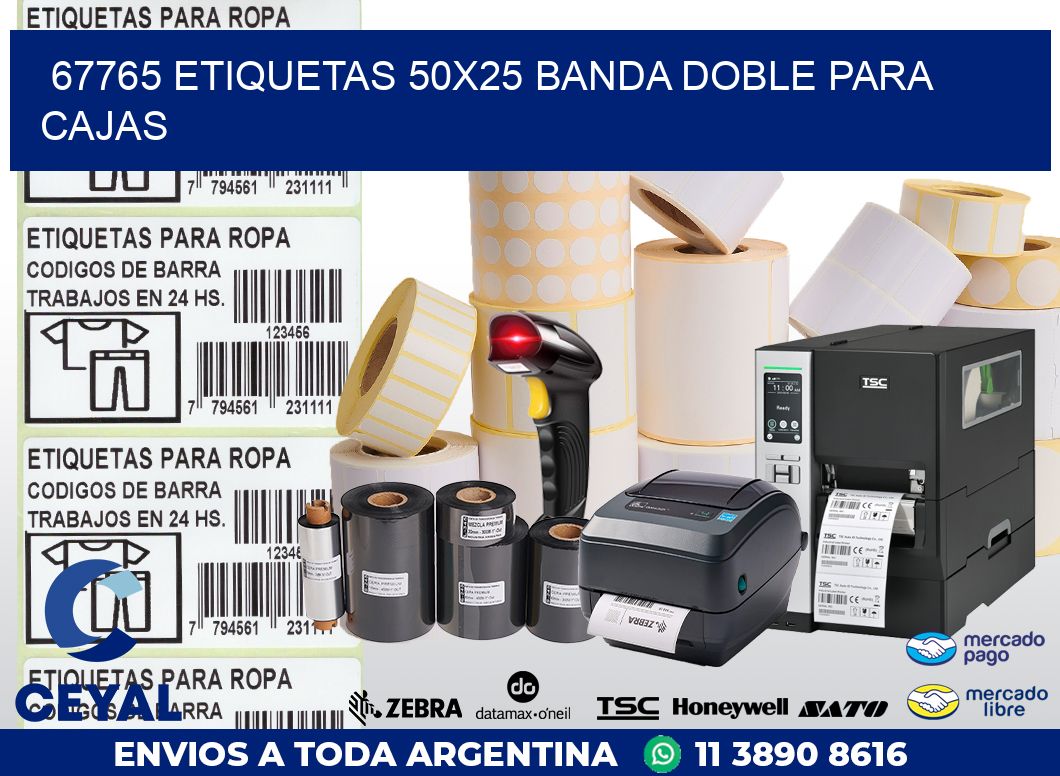 67765 ETIQUETAS 50X25 BANDA DOBLE PARA CAJAS