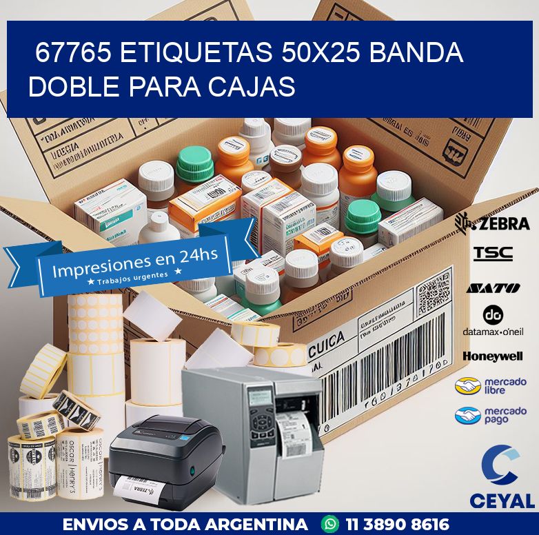 67765 ETIQUETAS 50X25 BANDA DOBLE PARA CAJAS