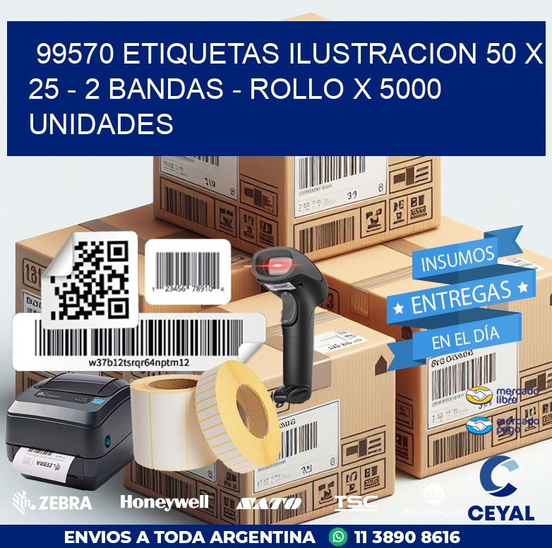 99570 ETIQUETAS ILUSTRACION 50 X 25 – 2 BANDAS – ROLLO X 5000 UNIDADES