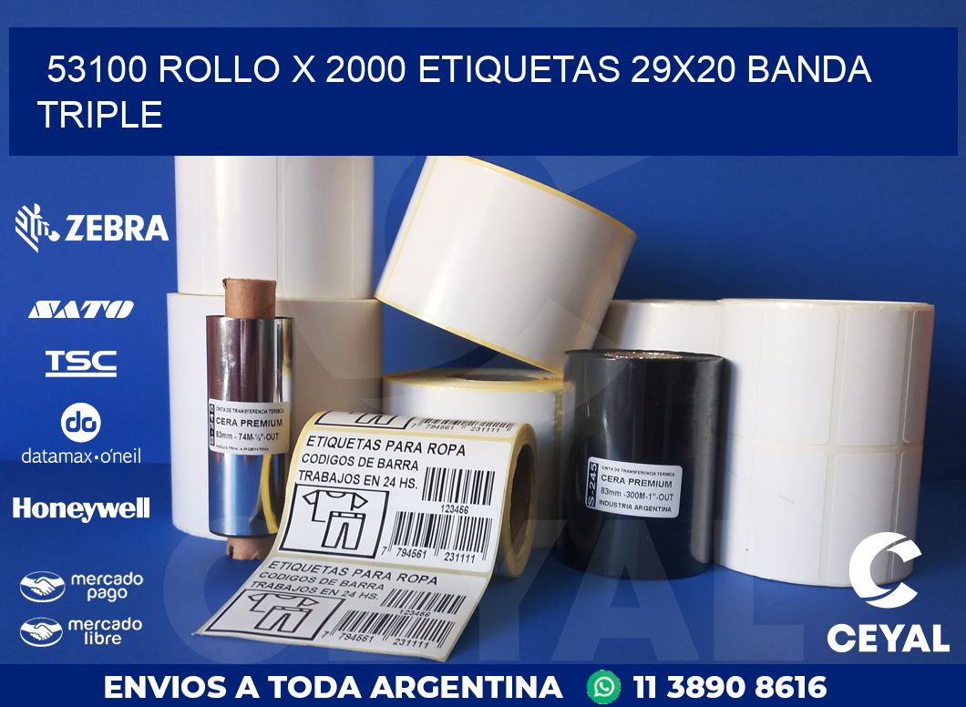 53100 ROLLO X 2000 ETIQUETAS 29X20 BANDA TRIPLE