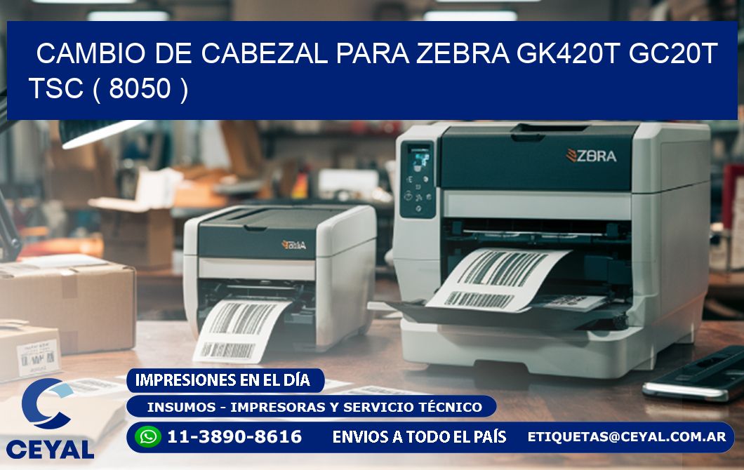 CAMBIO DE CABEZAL PARA ZEBRA GK420T GC20T TSC ( 8050 )