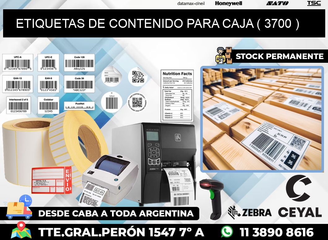 ETIQUETAS DE CONTENIDO PARA CAJA ( 3700 )