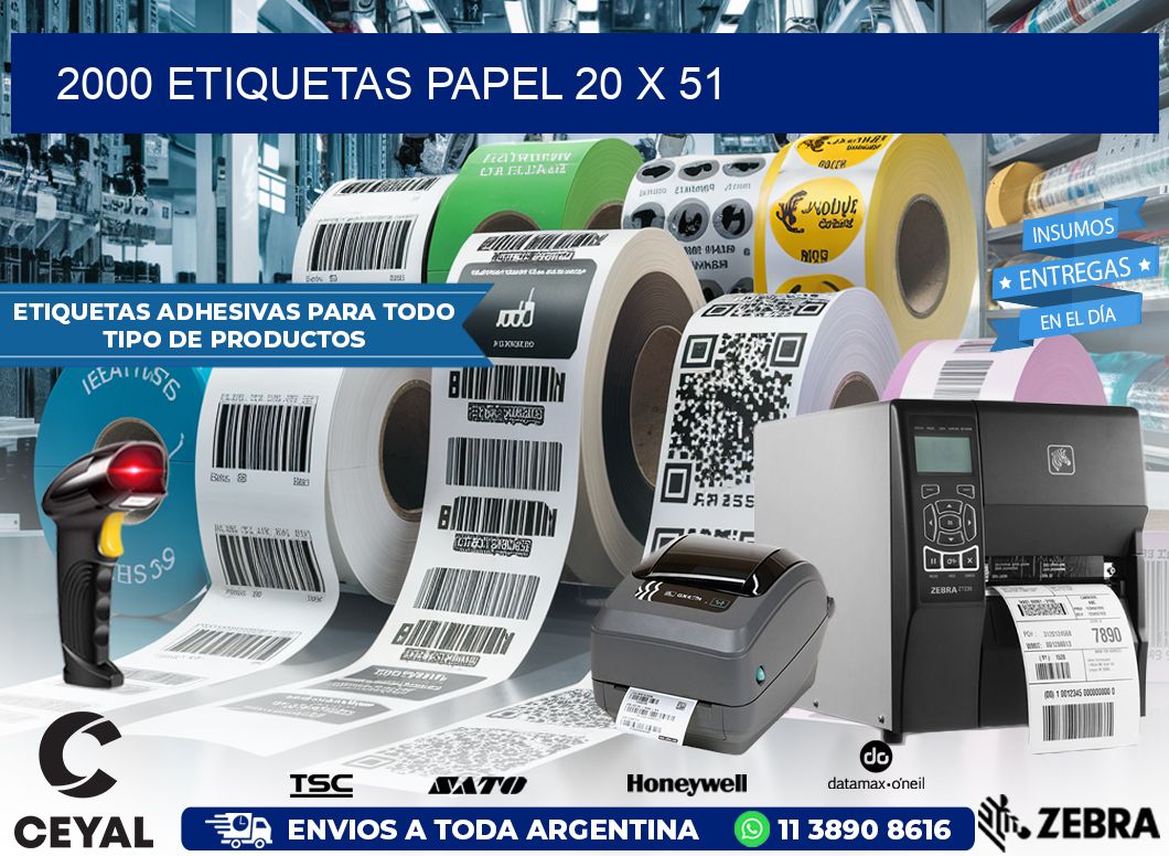 2000 ETIQUETAS PAPEL 20 x 51