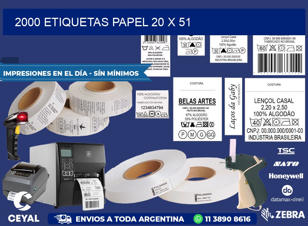 2000 ETIQUETAS PAPEL 20 x 51