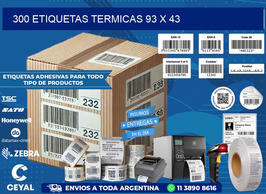 300 ETIQUETAS TERMICAS 93 x 43