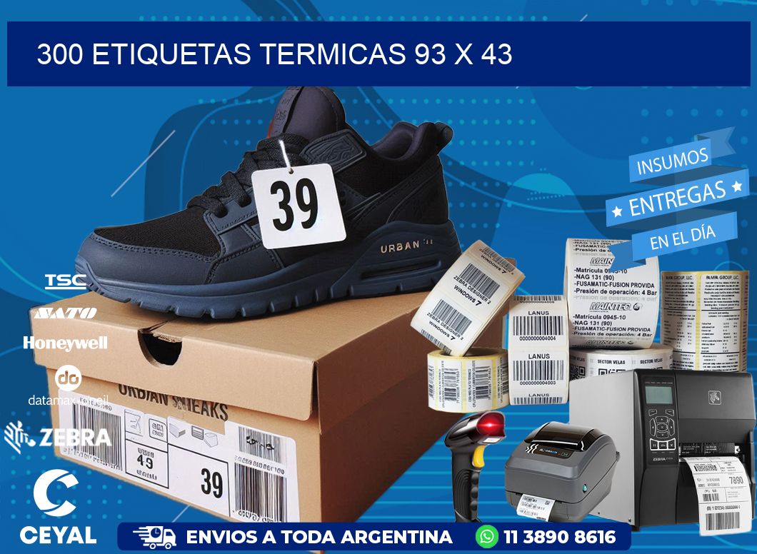 300 ETIQUETAS TERMICAS 93 x 43