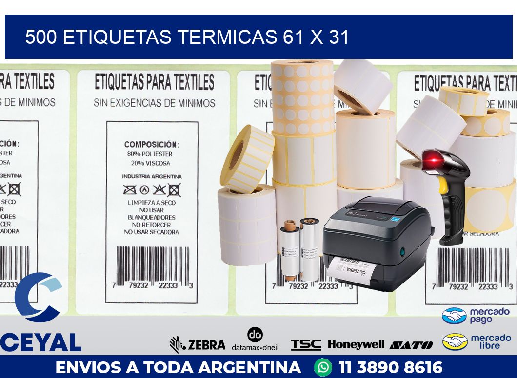 500 ETIQUETAS TERMICAS 61 x 31