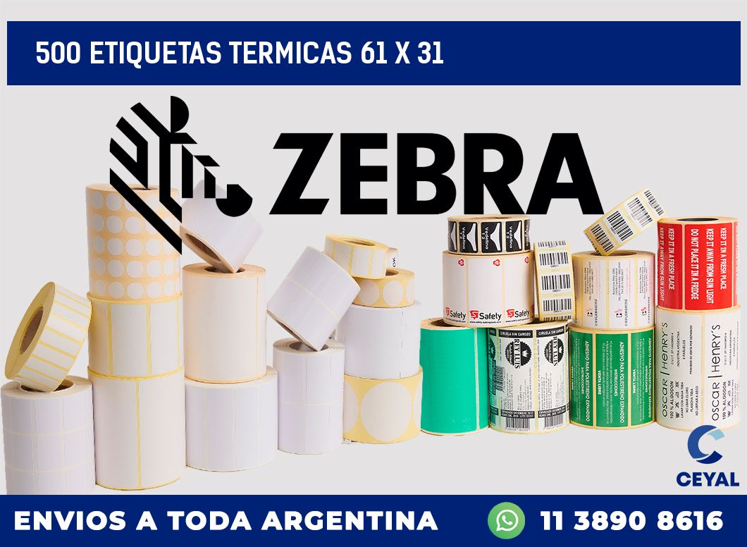 500 ETIQUETAS TERMICAS 61 x 31