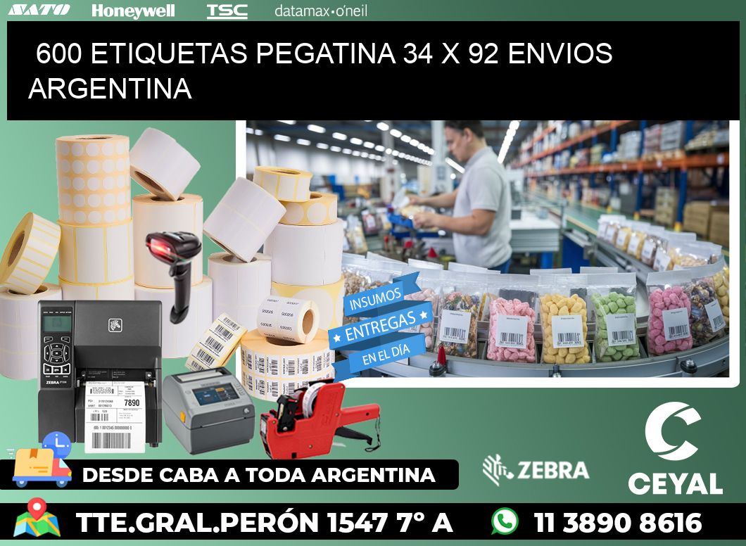600 ETIQUETAS PEGATINA 34 x 92 ENVIOS ARGENTINA