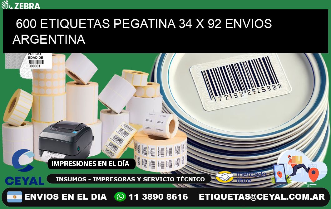 600 ETIQUETAS PEGATINA 34 x 92 ENVIOS ARGENTINA