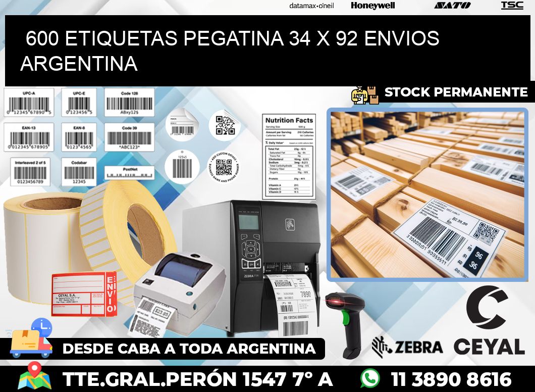 600 ETIQUETAS PEGATINA 34 x 92 ENVIOS ARGENTINA