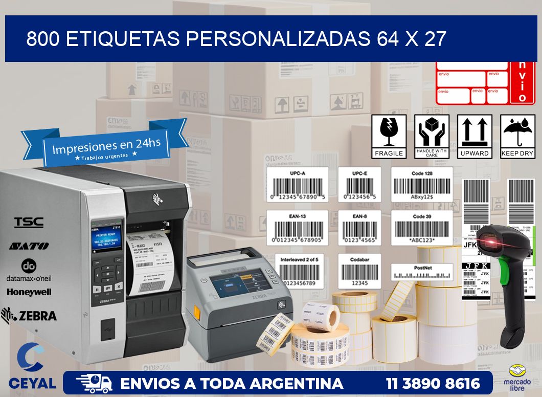 800 ETIQUETAS PERSONALIZADAS 64 x 27