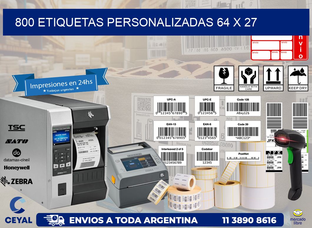 800 ETIQUETAS PERSONALIZADAS 64 x 27