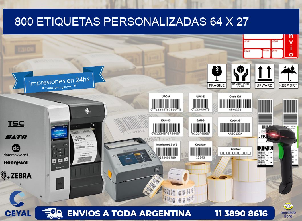 800 ETIQUETAS PERSONALIZADAS 64 x 27