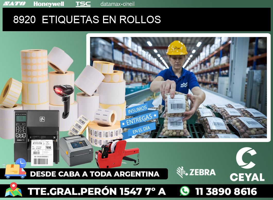 8920  ETIQUETAS EN ROLLOS