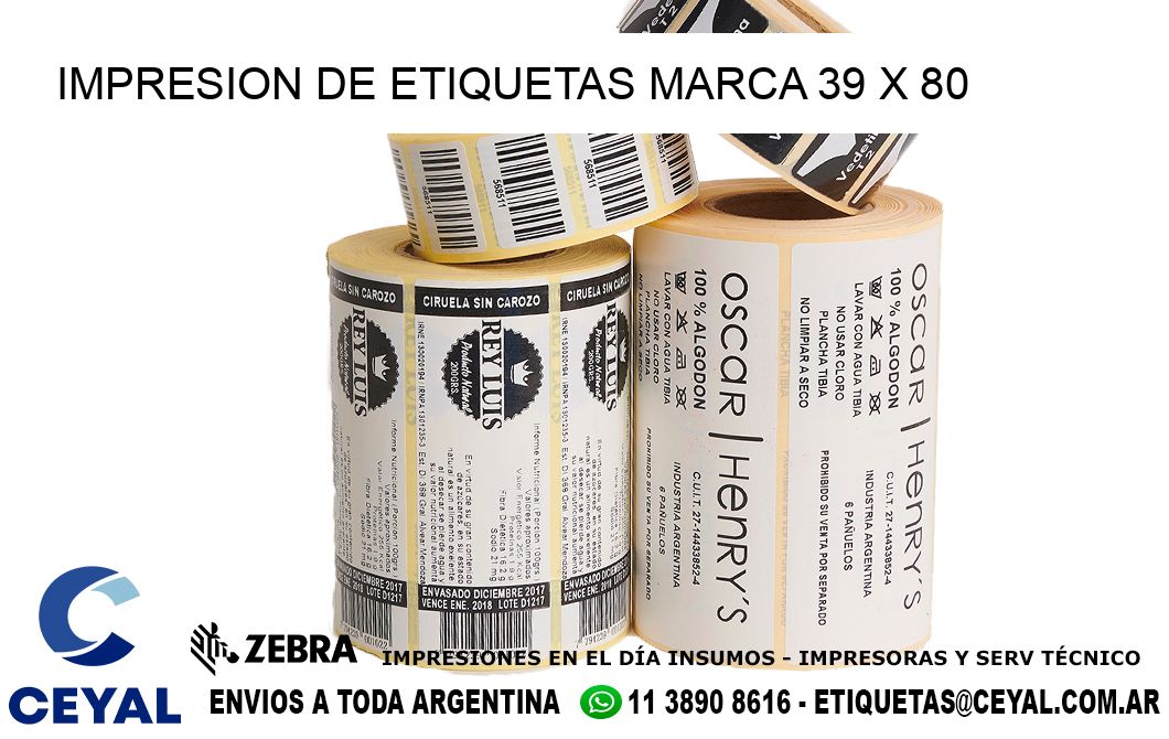 IMPRESION DE ETIQUETAS MARCA 39 x 80