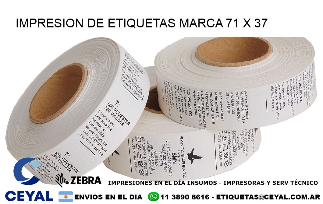 IMPRESION DE ETIQUETAS MARCA 71 x 37