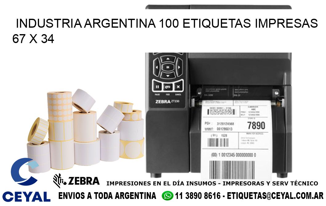 INDUSTRIA ARGENTINA 100 ETIQUETAS IMPRESAS  67 x 34