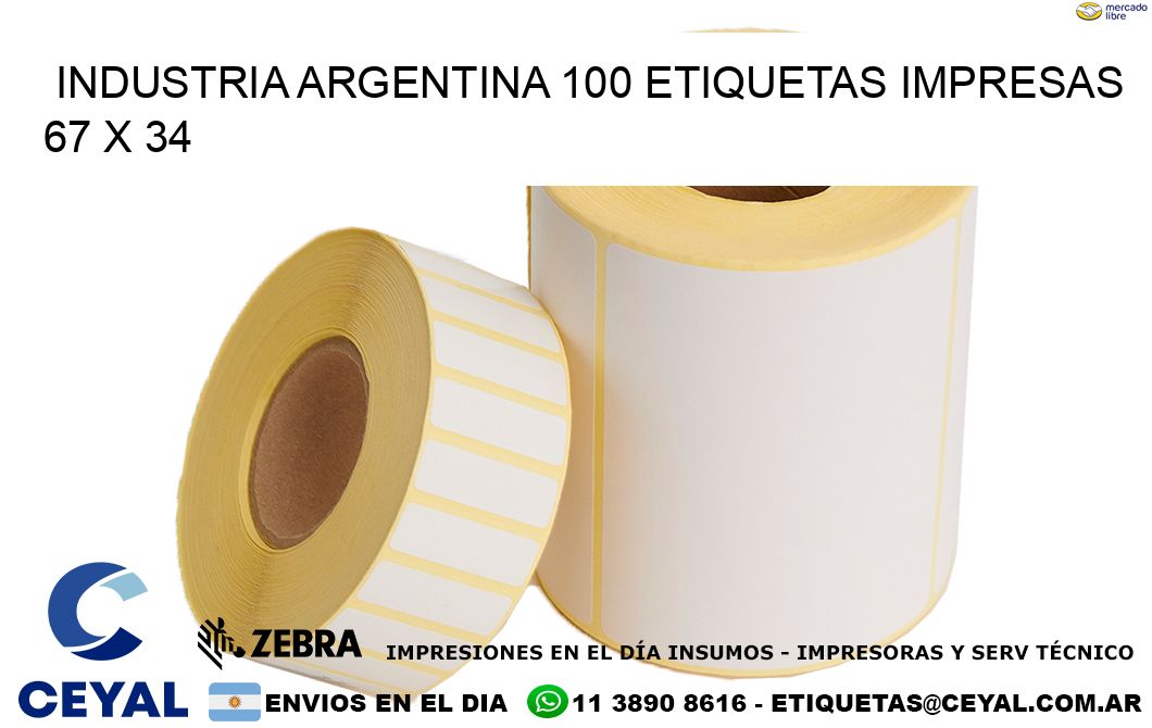 INDUSTRIA ARGENTINA 100 ETIQUETAS IMPRESAS  67 x 34