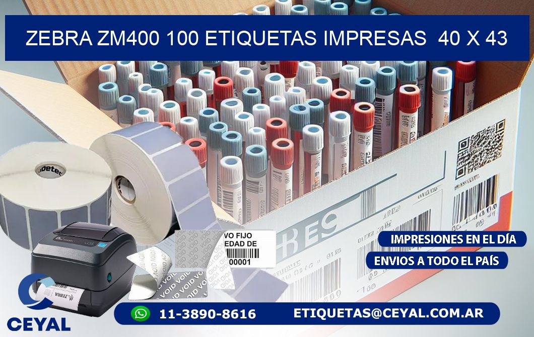 ZEBRA ZM400 100 ETIQUETAS IMPRESAS  40 x 43