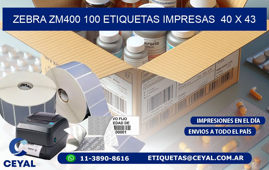 ZEBRA ZM400 100 ETIQUETAS IMPRESAS  40 x 43