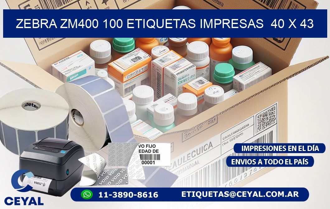 ZEBRA ZM400 100 ETIQUETAS IMPRESAS  40 x 43