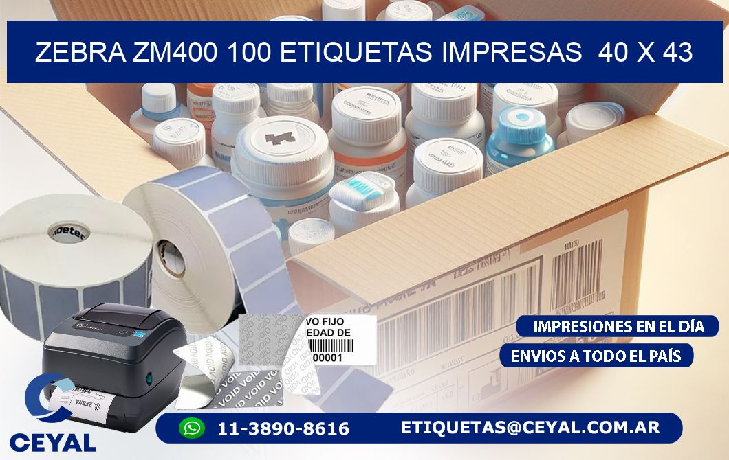 ZEBRA ZM400 100 ETIQUETAS IMPRESAS  40 x 43