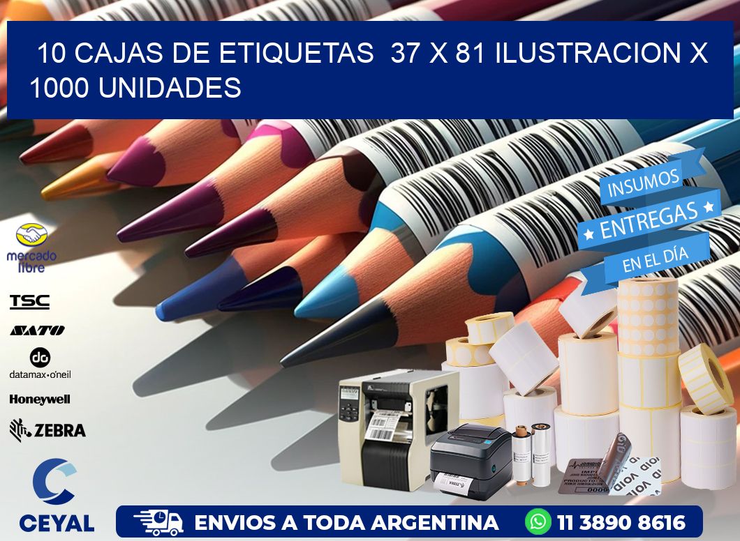 10 CAJAS DE ETIQUETAS  37 x 81 ILUSTRACION X 1000 UNIDADES