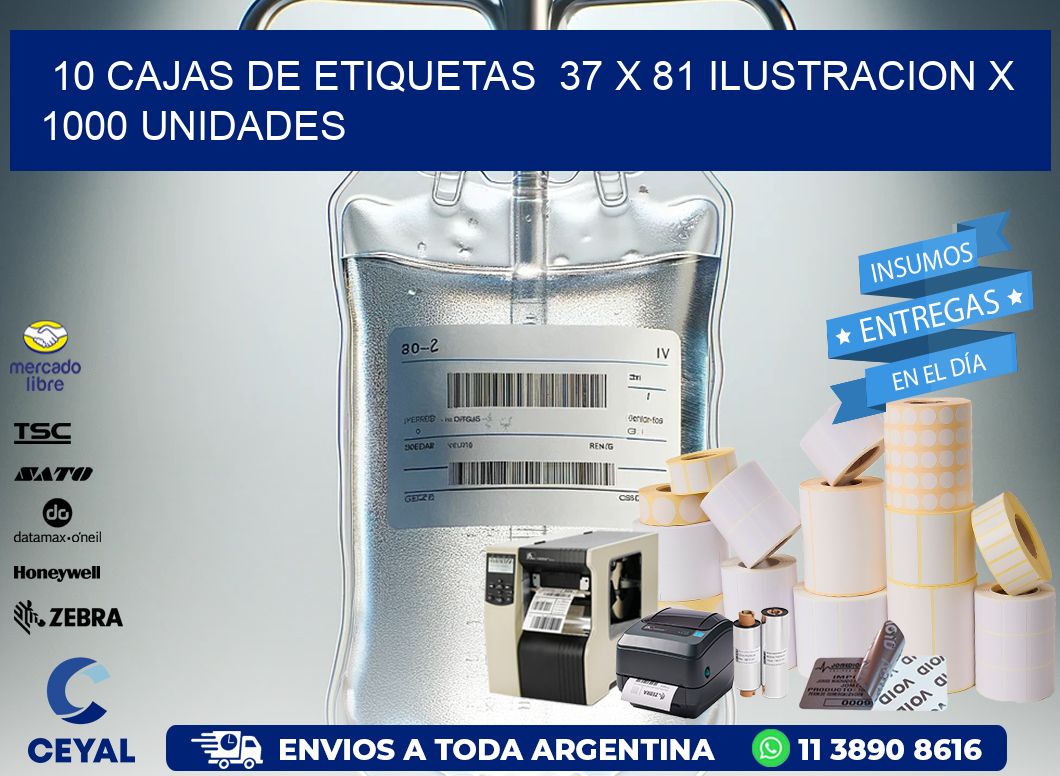 10 CAJAS DE ETIQUETAS  37 x 81 ILUSTRACION X 1000 UNIDADES