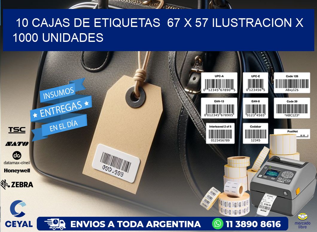 10 CAJAS DE ETIQUETAS  67 x 57 ILUSTRACION X 1000 UNIDADES