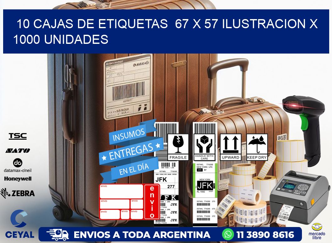 10 CAJAS DE ETIQUETAS  67 x 57 ILUSTRACION X 1000 UNIDADES