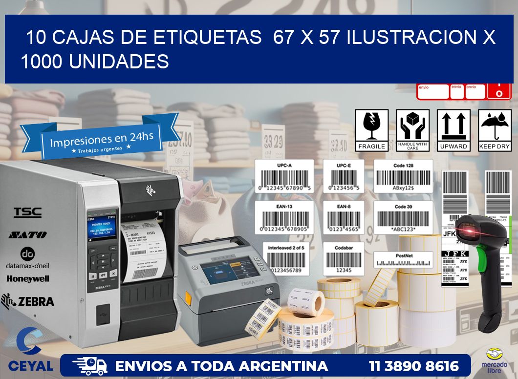 10 CAJAS DE ETIQUETAS  67 x 57 ILUSTRACION X 1000 UNIDADES