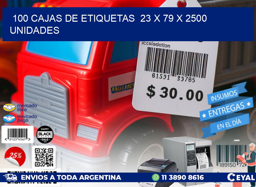 100 CAJAS DE ETIQUETAS  23 x 79 X 2500 UNIDADES