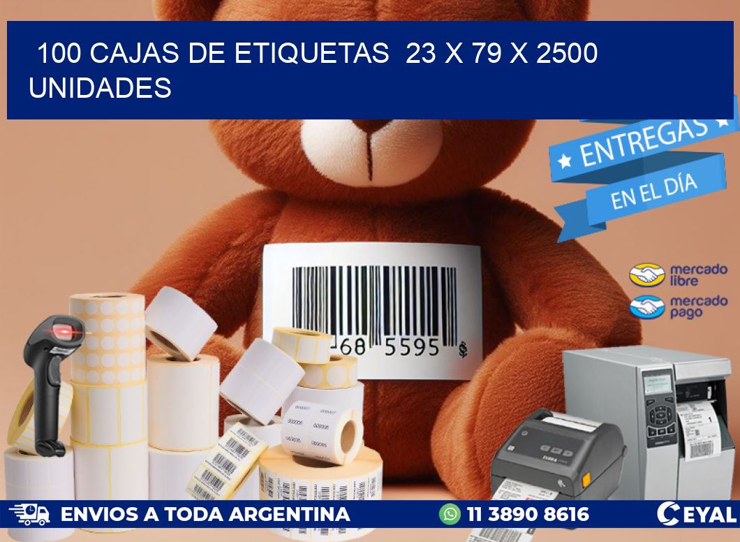 100 CAJAS DE ETIQUETAS  23 x 79 X 2500 UNIDADES