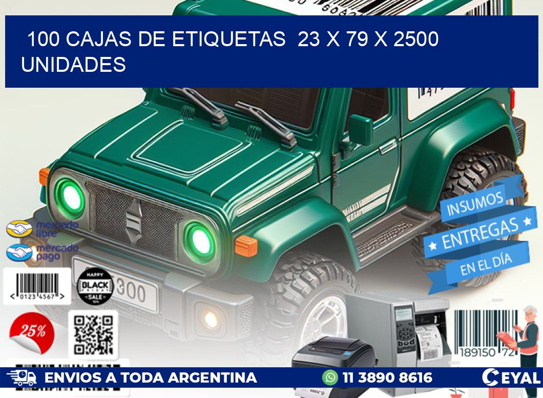 100 CAJAS DE ETIQUETAS  23 x 79 X 2500 UNIDADES