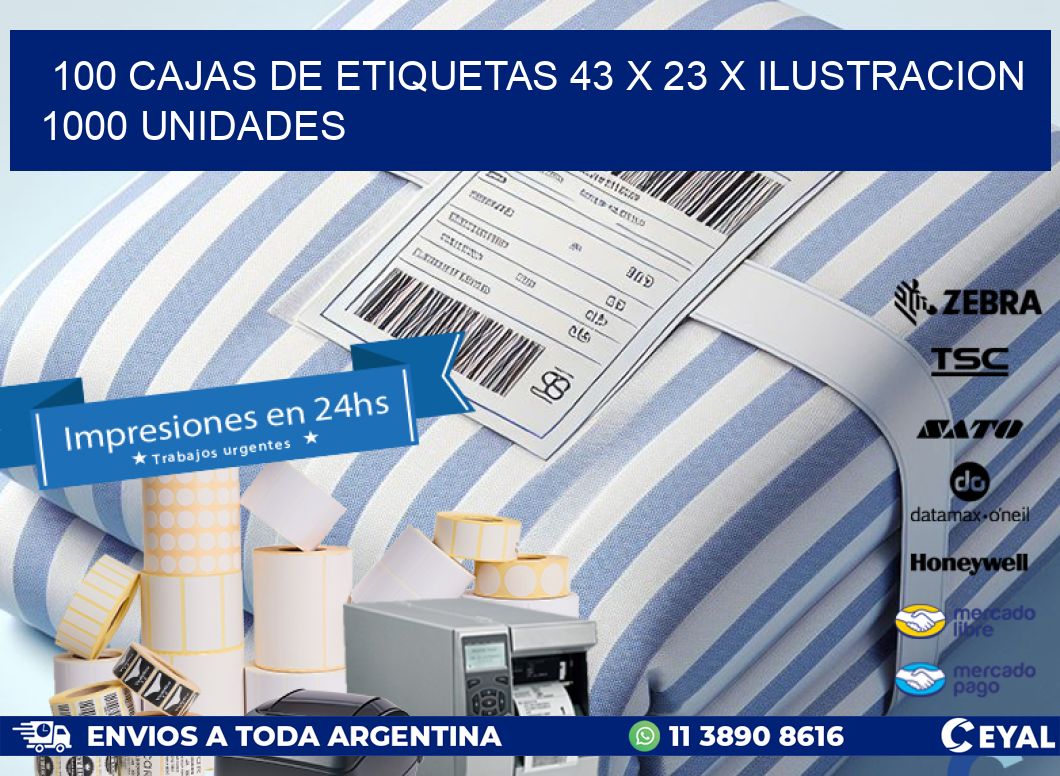 100 CAJAS DE ETIQUETAS 43 x 23 X ILUSTRACION 1000 UNIDADES