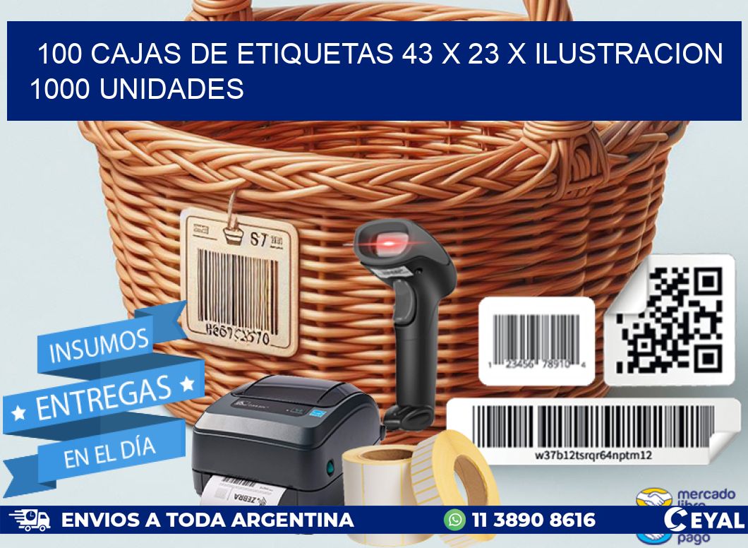 100 CAJAS DE ETIQUETAS 43 x 23 X ILUSTRACION 1000 UNIDADES