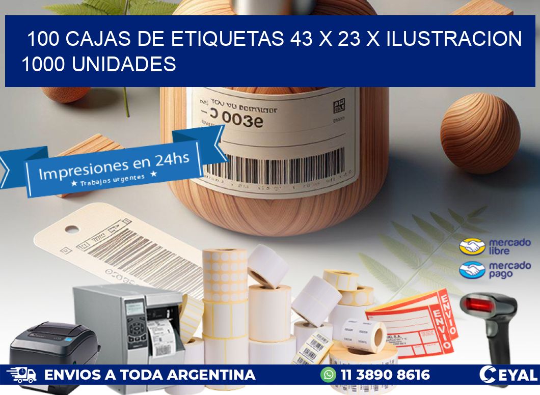 100 CAJAS DE ETIQUETAS 43 x 23 X ILUSTRACION 1000 UNIDADES