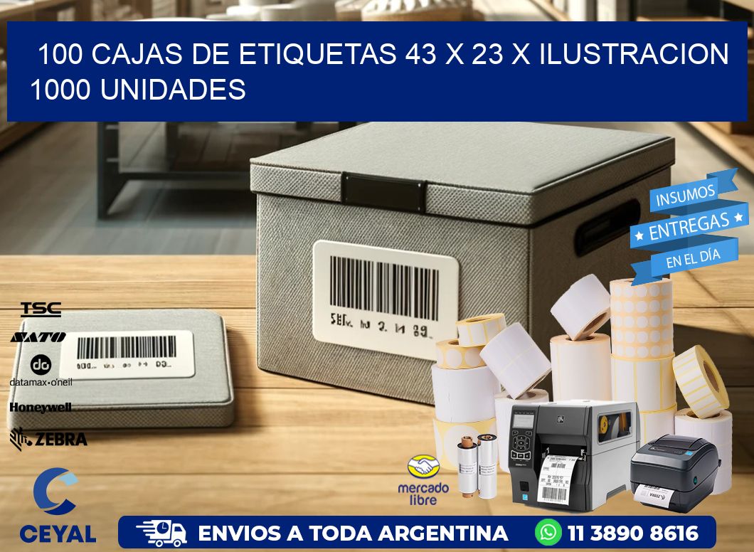 100 CAJAS DE ETIQUETAS 43 x 23 X ILUSTRACION 1000 UNIDADES