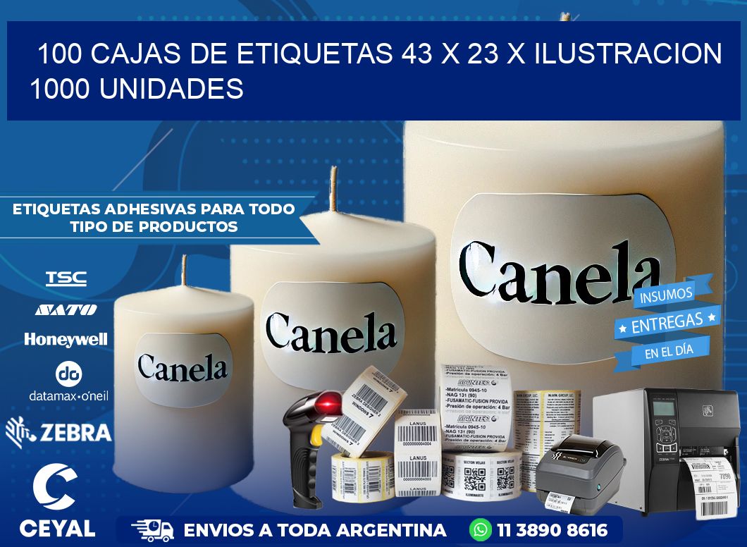 100 CAJAS DE ETIQUETAS 43 x 23 X ILUSTRACION 1000 UNIDADES