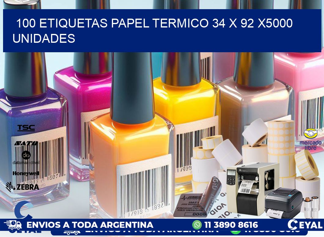 100 ETIQUETAS PAPEL TERMICO 34 x 92 X5000 UNIDADES