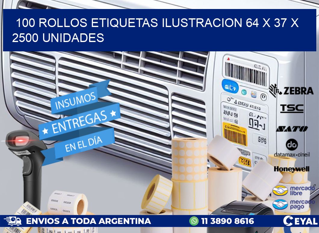 100 ROLLOS ETIQUETAS ILUSTRACION 64 x 37 X 2500 UNIDADES