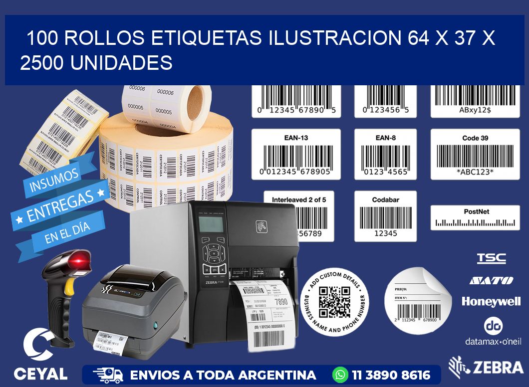 100 ROLLOS ETIQUETAS ILUSTRACION 64 x 37 X 2500 UNIDADES